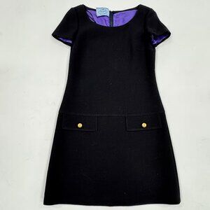 Prada Black Virgin Wool Mini Shift Dress w/ Purple Silk-Blend Lining (IT 42)
